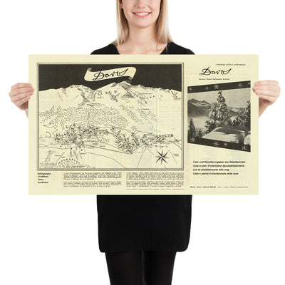Old Ski Resort Map of Davos, 1959: Weissfluhjoch, Jakobshorn, Schatzalp, Klosters, Davos Platz