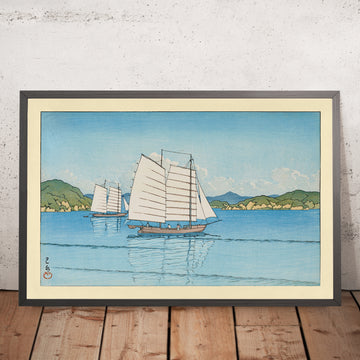 A framed image of Inland Sea by Hasui Kawase, 1952