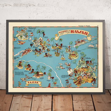 Pictorial Map of Hawaii by Ruth Taylor White, 1935: Honolulu, Hilo, Volcanoes, Plantations, Surfing