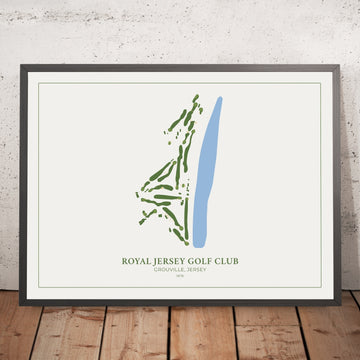 A framed image of Royal Jersey Golf Club in the style of a simple and modern golf course map