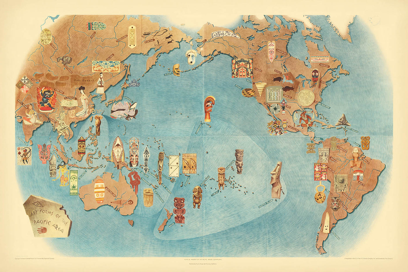 Old Map of the Art Forms of the Pacific by Covarrubias, 1940