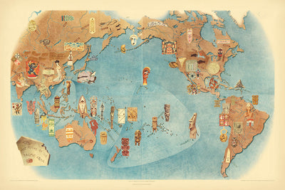 Old Map of the Art Forms of the Pacific by Covarrubias, 1940