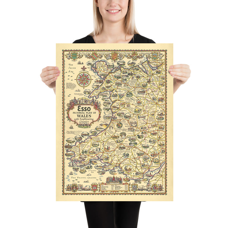 Old Esso Map of Wales by AE Taylor, 1934