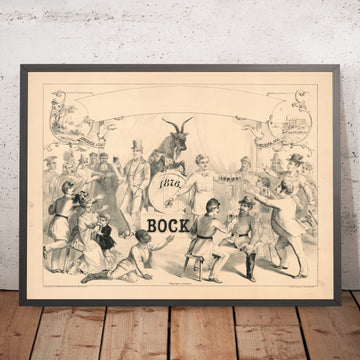 A framed image of Vintage Bock Beer Poster, 1876