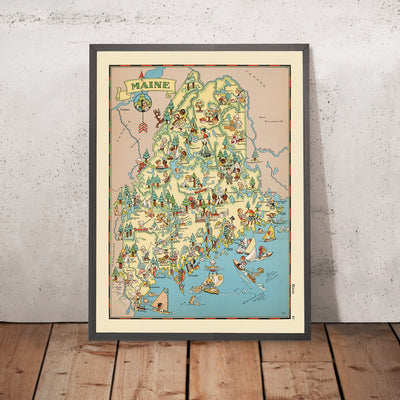 Pictorial Map of Maine by Ruth Taylor White, 1935: Portland, Bangor, Timber, Lobstering, Katahdin