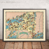Pictorial Map of New York by Ruth Taylor White, 1935: NYC, Niagara Falls, Adirondacks, Erie Canal, Hudson River