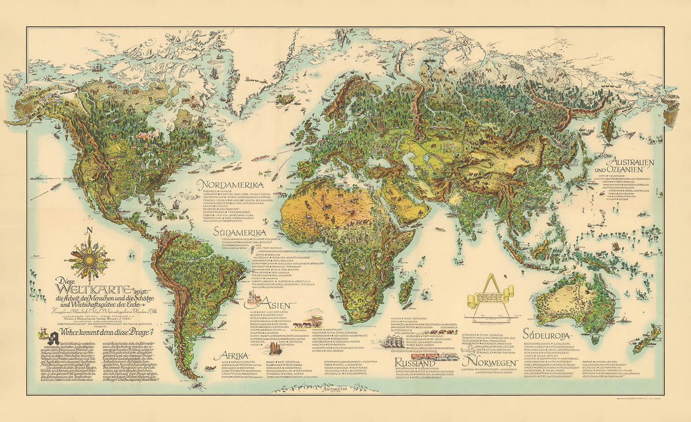 Fantasy Style Post-WW2 German World Map by Wommelsdorff, 1950
