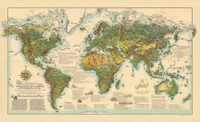 Fantasy Style Post-WW2 German World Map by Wommelsdorff, 1950