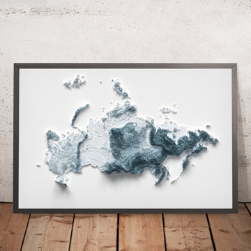 Una imagen enmarcada de un mapa topográfico en relieve estilo 3D de Rusia