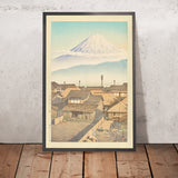 Mañana en Motoyoshiwara con el Monte Fuji de Hasui Kawase 1935 