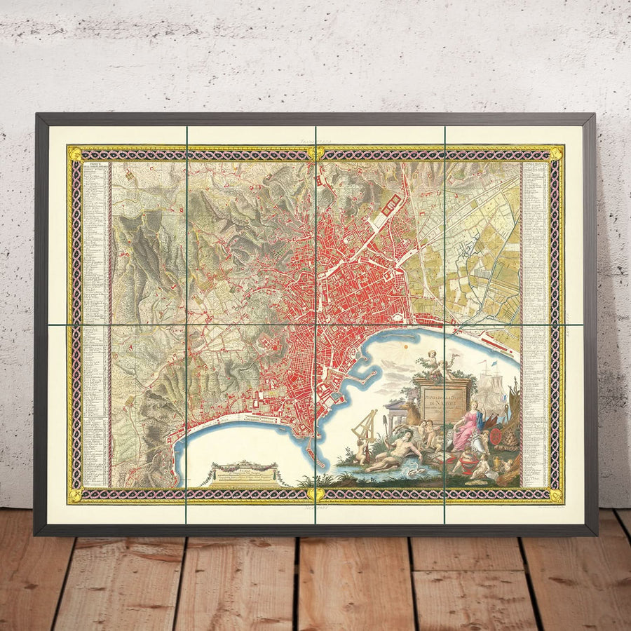 Grande mappa antica di Napoli di Rizzi-Zannoni, 1794: Borgo Santa Lucia, Chiaia, Toledo, Porta Capuana, San Carlo 