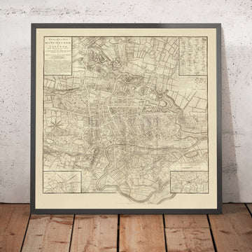 Ancienne carte de Manchester par Laurent, 1793 : Deansgate, Market St, Oxford Rd, Ancoats, London Rd 