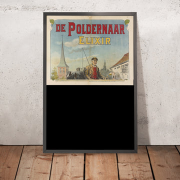 A framed image of De Poldernaar Elixir Vintage Advertising Poster, 1905