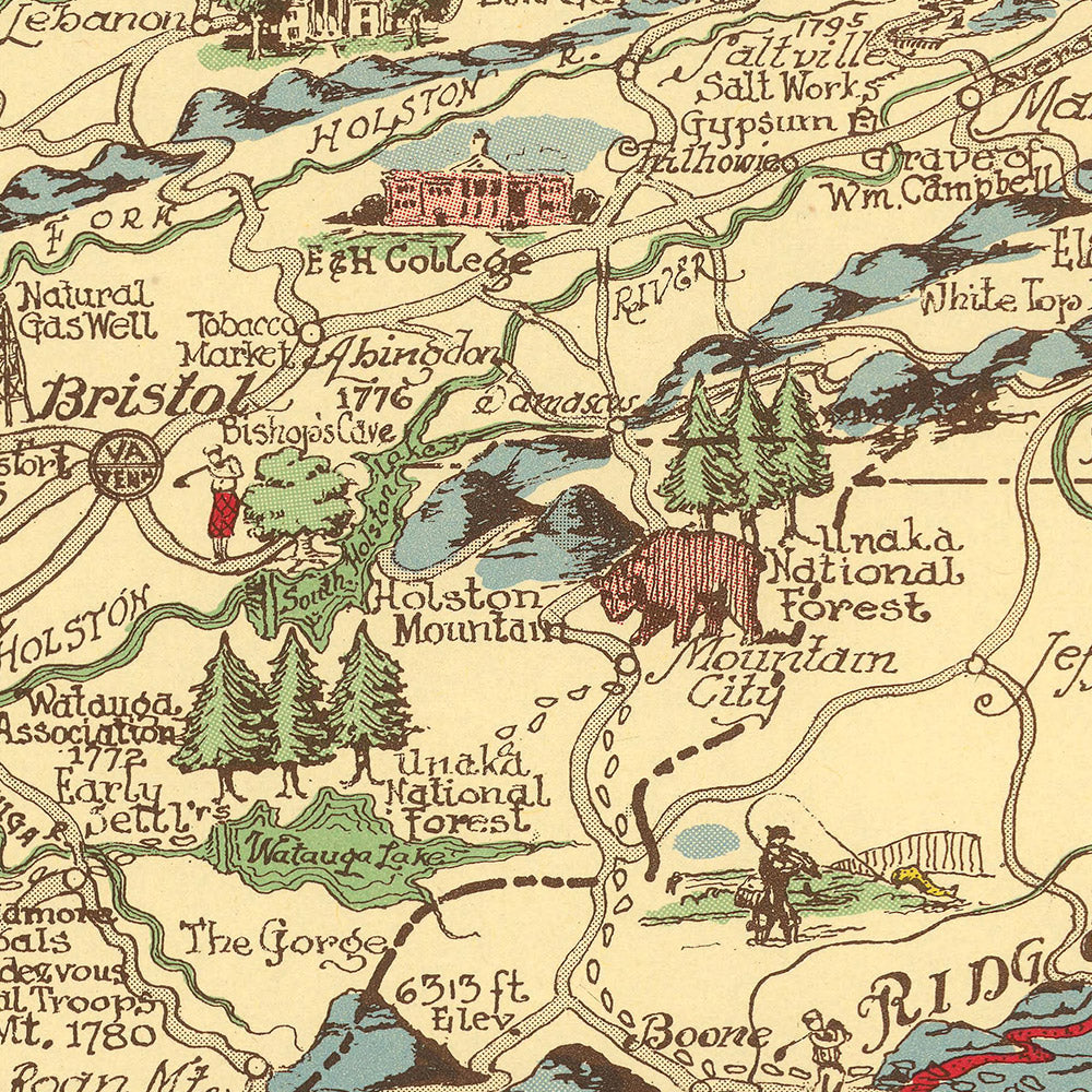 Old Map of the Appalachian Region by Kearfott, 1950: Appalachian Trail, Cumberland Gap, Great Smoky Mountains, Winston Salem