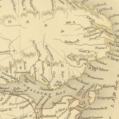 Alte dekorative Karte von Kanada von Tallis, 1851: Montreal, Quebec City, St. Lawrence River, Appalachen, Vignetten