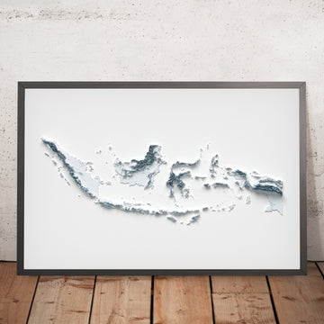 Un’immagine incorniciata di una mappa topografica in rilievo in stile 3D dell’Indonesia