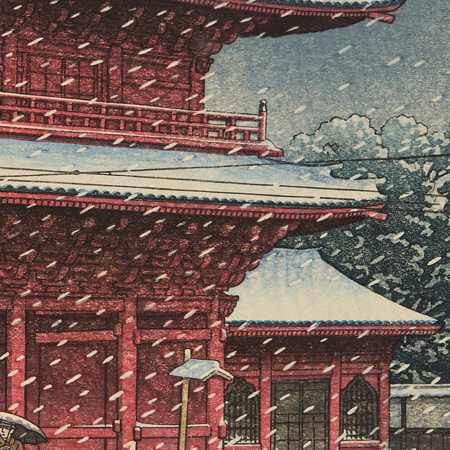 Neve al Tempio Zojoji di Tokyo di Hasui Kawase 1935 