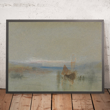 Une image encadrée de Barques de pêche par calme plat au large du Havre, par Turner, 1800