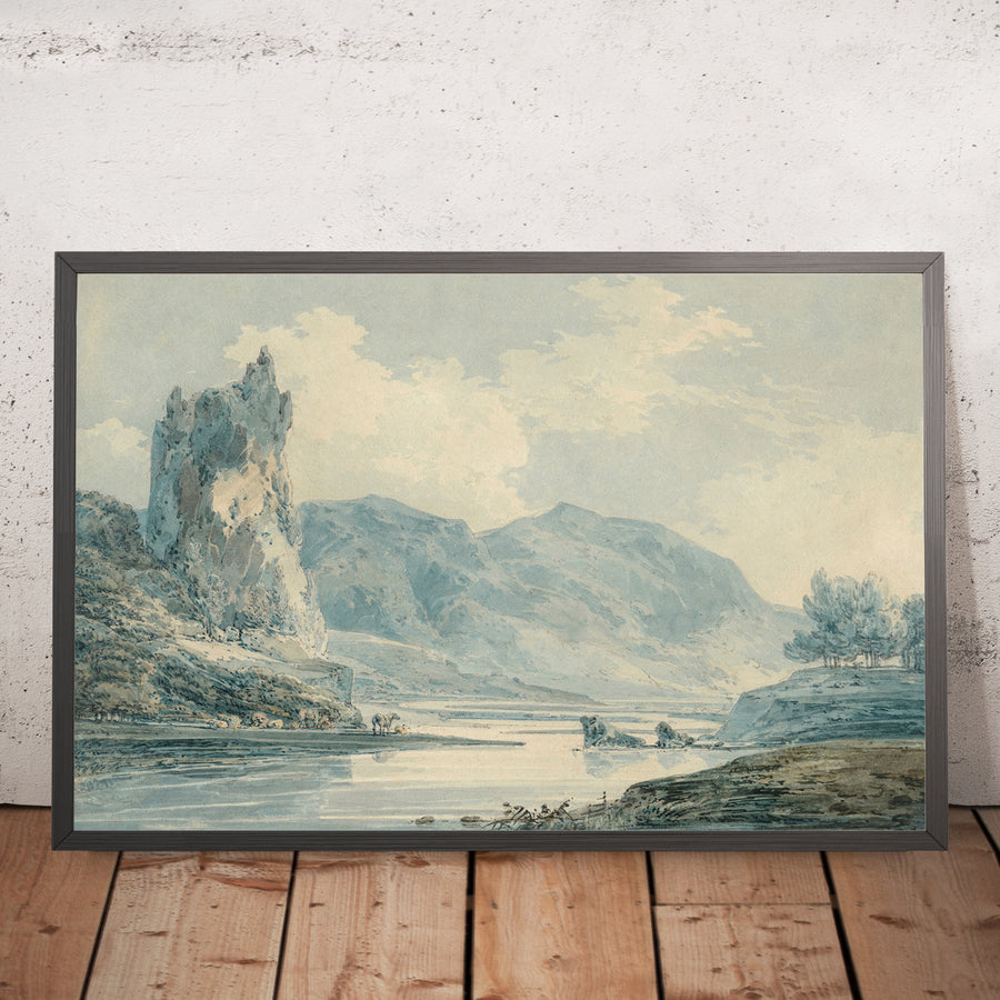 A framed image of Ilam Rock, Dovedale, Derbyshire by Turner, 1802