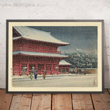 Nieve en el Templo Zojoji en Tokio por Hasui Kawase 1935 