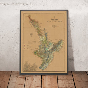 Large Old Map of North Island, New Zealand by Wilmot, 1920: Auckland, Wellington, Taranaki, Ruapehu, Hauraki Gulf