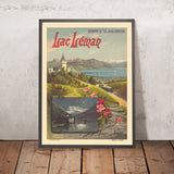 Affiche de voyage du lac Léman : Lac Léman – Chemins de fer Jura-Simplon par F. Hugo d'Alesi, 1895 