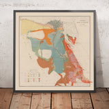Old Geological Map of Egypt, 1910: Nile, Red Sea, Cairo, Alexandria, Suez