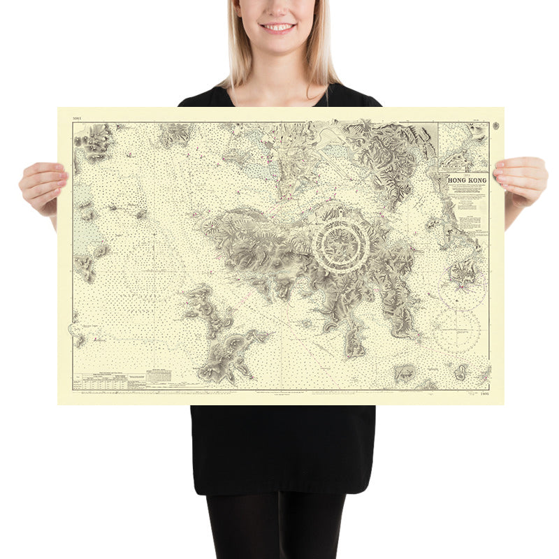 Antica mappa nautica di Hong Kong di Belcher, 1953: Porto di Victoria, Penisola di Kowloon 