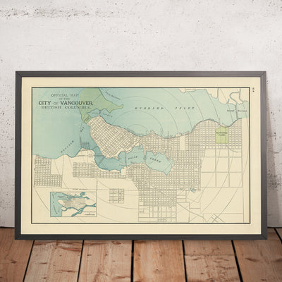 Alter Stadtplan von Vancouver von Cram, 1895: Stanley Park, Hastings Park, False Creek, Burrard Inlet, English Bay 
