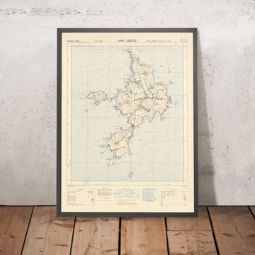 Old Topographic Map of Sark, Channel Islands, 1965: Sark village, La Grève, The Moulin, Balline Bay, La Baie de Sercq