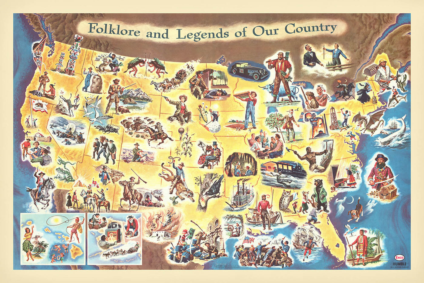 Old Folklore Legends Map of the USA, 1960