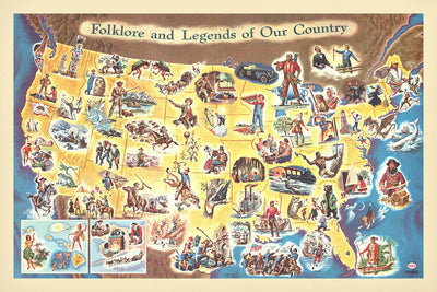 Old Folklore Legends Map of the USA, 1960