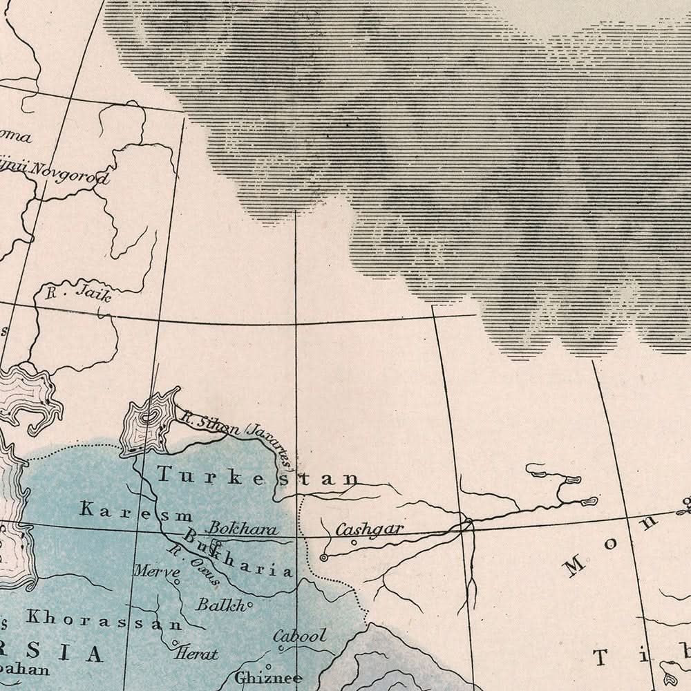 Ancienne carte de la première croisade par Quin, 1856 : Empire allemand, Byzance, Jérusalem, Califats, Chine