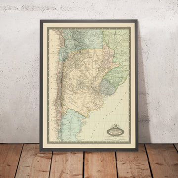 Old Map of Argentina, Chile, Uruguay & Paraguay by Garnier, 1860: Buenos Aires, Andes, Patagonia, Montevideo, Rio de la Plata