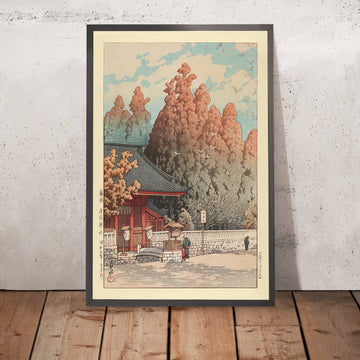 A framed image of Asama Shrine in Shizuoka by Hasui Kawase, 1934