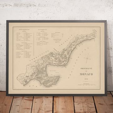 Ancienne carte de Monaco par Gillot, 1898 : Monte Carlo, La Condamine, Casino, Palais, Port 