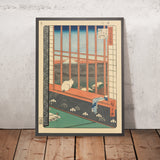Cat on Windowsill (Watching the Festival) by Utagawa Hiroshige, 1857