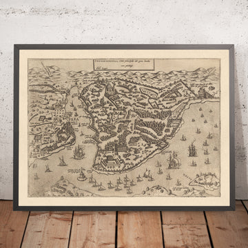 Ancient Bird’s Eye Map of Istanbul by Zenoi, 1572: Hagia Sophia, Topkapi Palace, Hippodrome, City Walls, Golden Horn
