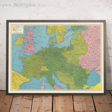 Antica mappa militare dell’Europa della Seconda Guerra Mondiale: Canale della Manica, Mare del Nord, Berlino, Varsavia, Roma 