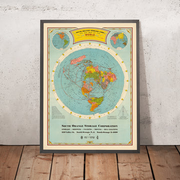 Ancienne carte du monde des grands cercles aériens par Hammond, 1938 : Affiche de projection polaire "Ère aérienne" 