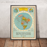 Ancienne carte du monde des grands cercles aériens par Hammond, 1938 : Affiche de projection polaire "Ère aérienne" 