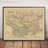 Mapa antiguo del sureste de Europa por Arrowsmith, 1824: Tracia, Macedonia, Moesia, Dacia, Ilírico 