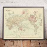 Alte Mercator-Weltkarte des Britischen Empire von Stanford, 1894: Zentrisch im Pazifik 