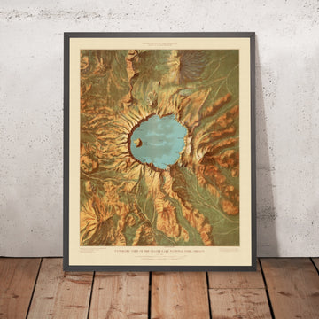 Ancienne carte du parc national de Crater Lake, 1915 : Wizard Island, Phantom Ship, Llao Rock, caldeira de Mazama, mont Scott 
