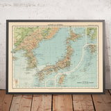 Old Map of Japan and Korea, 1923: colonial boundaries, relief shading, Taiwan/Formosa & Ryukyu