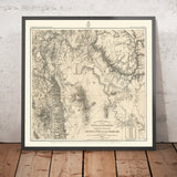 Old Survey Map of Grand Canyon by Wheeler, 1878: Black Cyn., Virgin R., Camp Mohave, Needles, Colorado R.