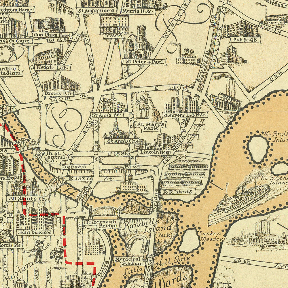 Manhattan: The Great Saunter, Route Map by The Unique Maps Co. and Chase, 1939: Personalisable, Central Park, Statue of Liberty, Empire State Building, Harlem