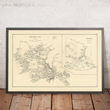 Antiguo mapa de Exeter, NH, 1892: Ayuntamiento, depósito ferroviario, Main St, cementerios, inserto del condado de Rockingham 