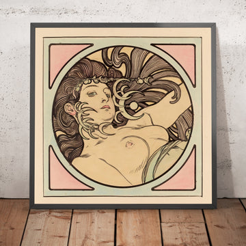 A framed image of Stained-Glass Window for the Fouquet Boutique Façade by Alphonse Mucha, 1860