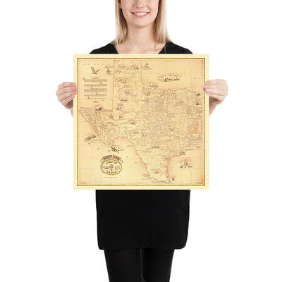 Very Large Map of Texas by Hoffman & Walker, 1965: Historical, Alamo, Galveston, Chisholm Trail, Spanish Explorers